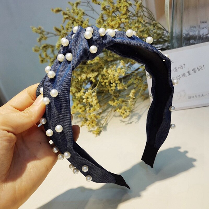 Pearl Hoofdbanden Voor Vrouwen Dames Solid Bow Knoop Kralen Haarband Zoete Elastische Vrouwen Haar Hoofd Hoepel Meisjes Haar Hoofdband: NB