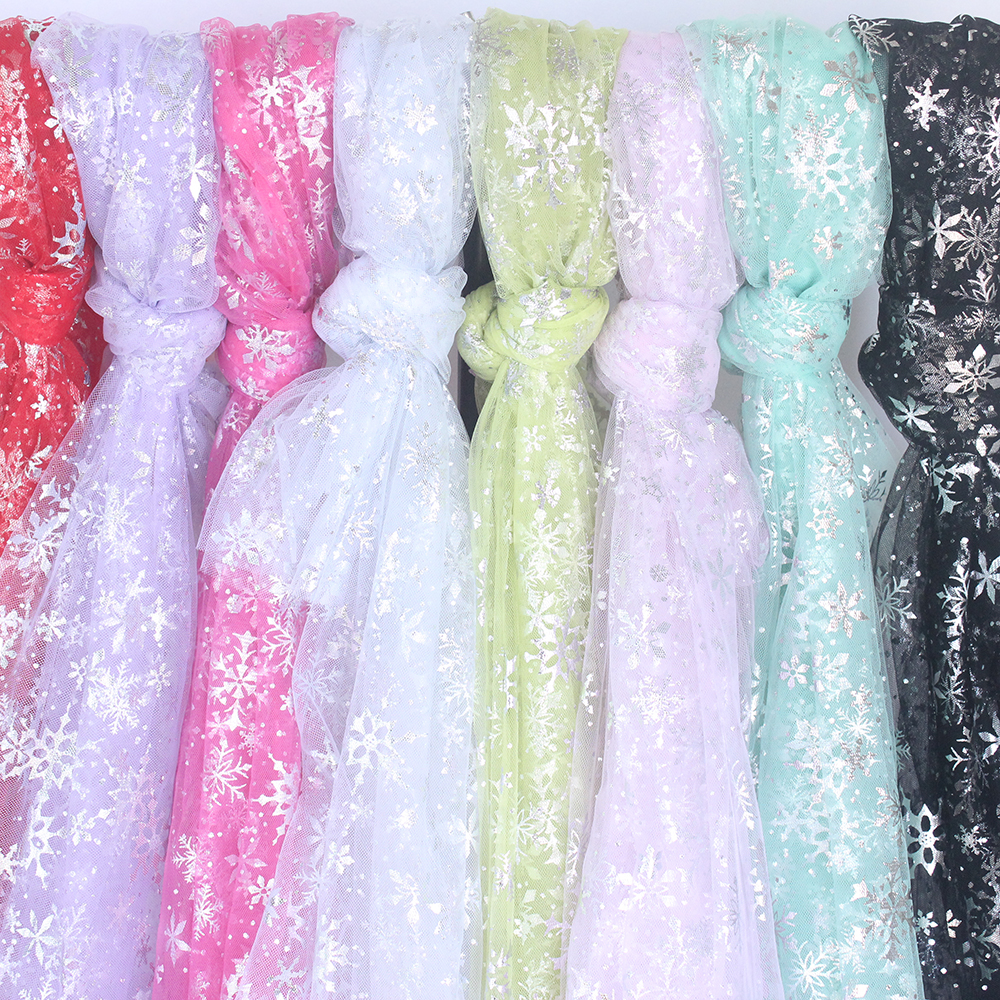 Silver Snowflake Tulle Mesh Fabric Girl Doll Dress Christmas party wedding Decration DIY Sewing Cloth accessories