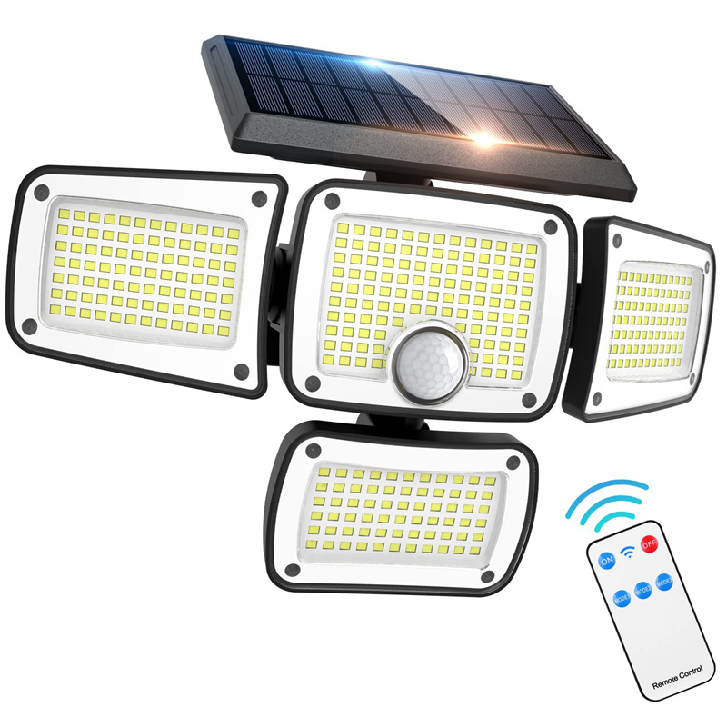 Solar buitenverlichting met 346/342 led's en 4 koppen, inclusief bewegingssensor, breedstralende beveiligingsschijnwerpers voor buiten, tuin, garage en parkeerplaats.: Oranje