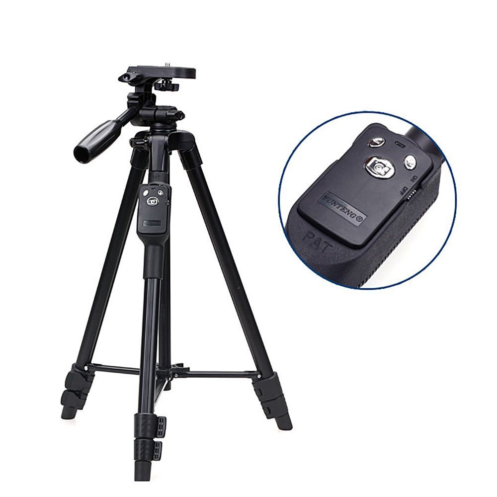 Selfie Video YUNTENG VCT 5208 RM Aluminum Tripod with 3-Way Head & Bluetooth Remote for Camera Phone Holder Clip