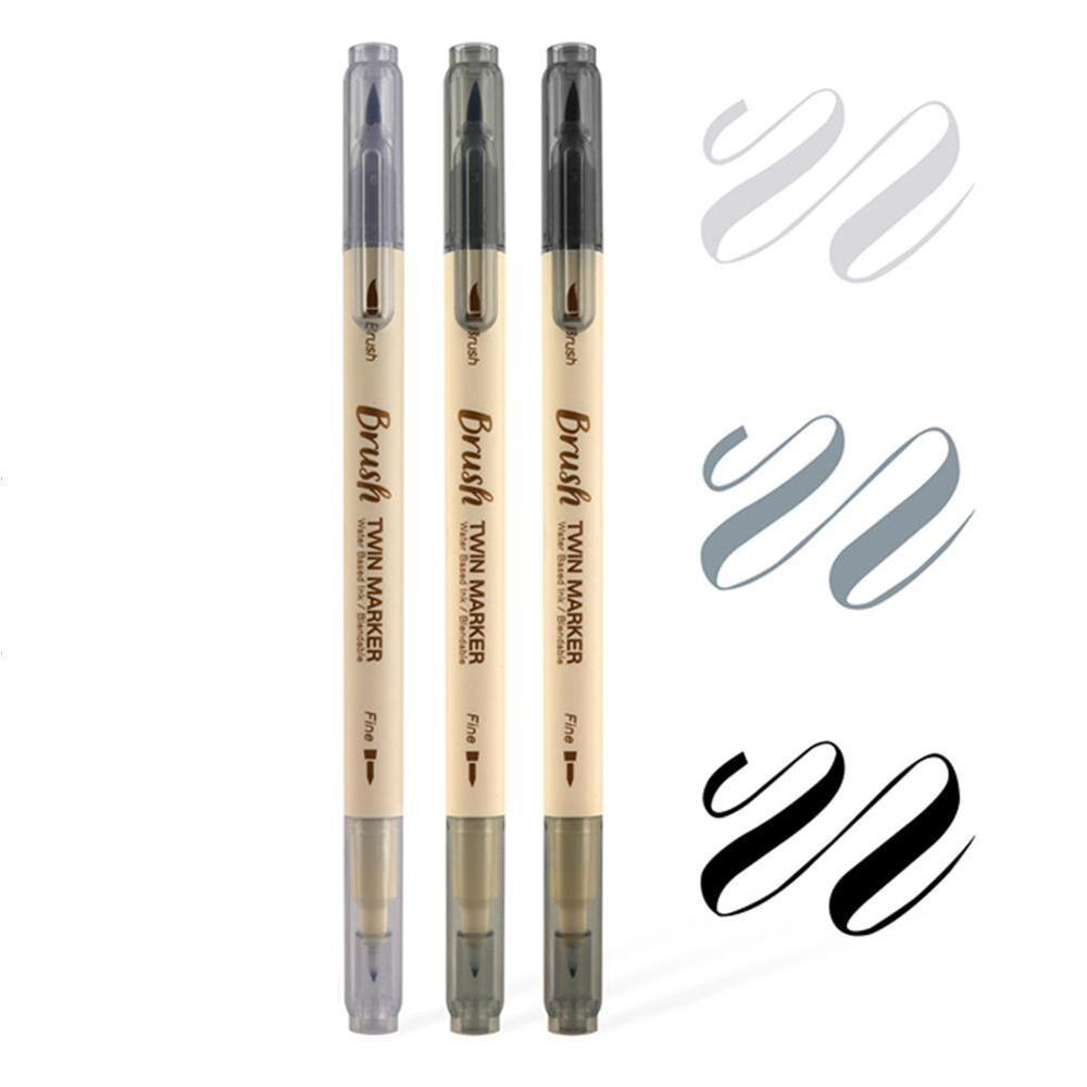 3 pçs highlighter caneta retro dupla cabeça escova caneta criativa arte marcador desenho pintura aquarela material escolar papelaria: G