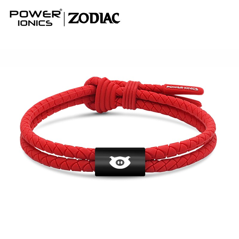 Power Ionics WEAVE BAND Unisex Waterproof Ions and Germanium Sports Bracelet Free Lettering: Red-Pig Ring