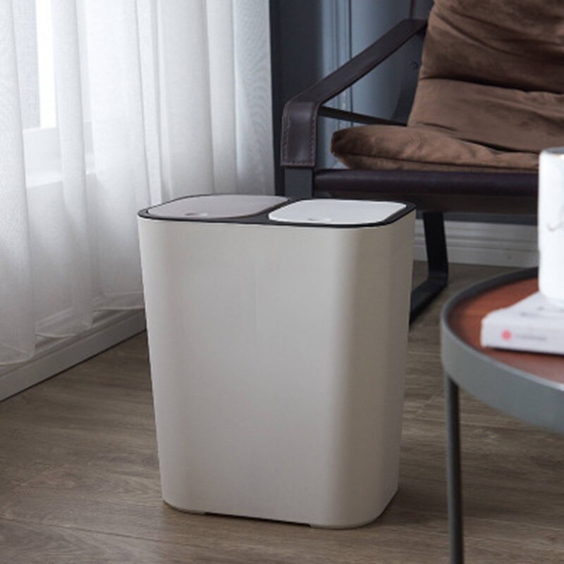 Newly Trash Can Rectangle Plastic Push-Button Dual Compartment 12liter Recycling Waste Bin Garbage Can TE889