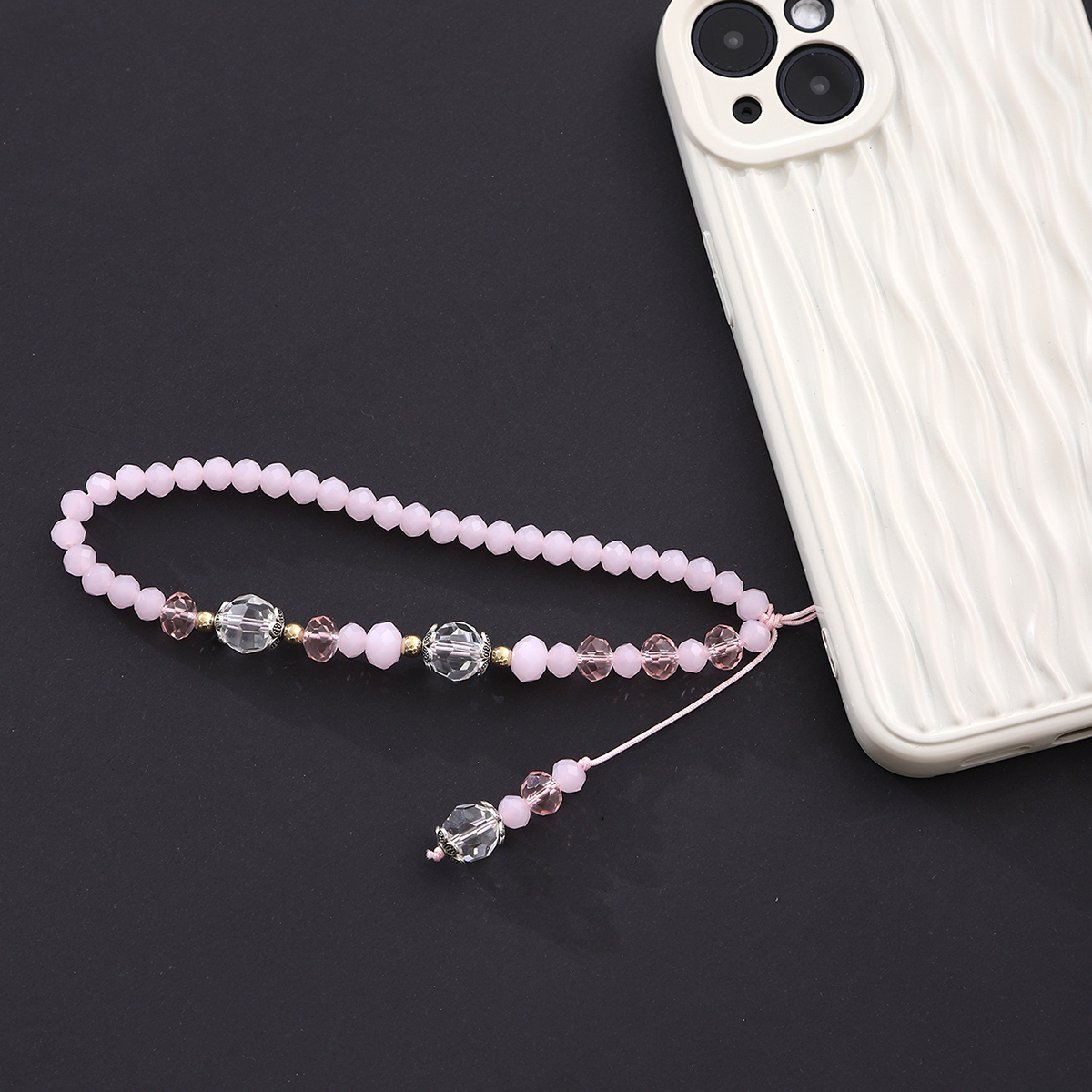 Colorful Stone with Gold Flower Mobile Phone Chain Mobile Phone Hanging Rope: Red / Pink