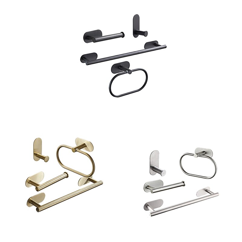 Bathroom Four-Piece Set Robe Hook Towel Rail Bar Rack Bar Shelf Tissue Paper Holder Toothbrush Holder