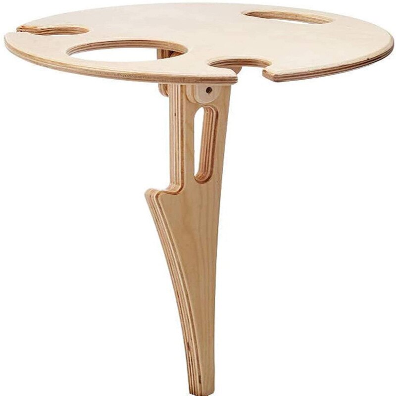 Outdoor Wine Table Portable Desktop Foldable Round Desktop Mini Wooden Picnic Table Easy Carry Wine Rack Support: Default Title