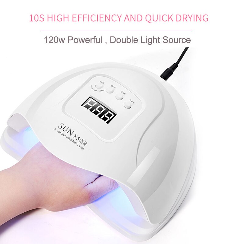 Uv led lampe til manicure hurtigtørrende gel neglelak gel lak hærdende tørre lampe auto sensor lcd display uv lampe til negle: 120w sunx 5 plus