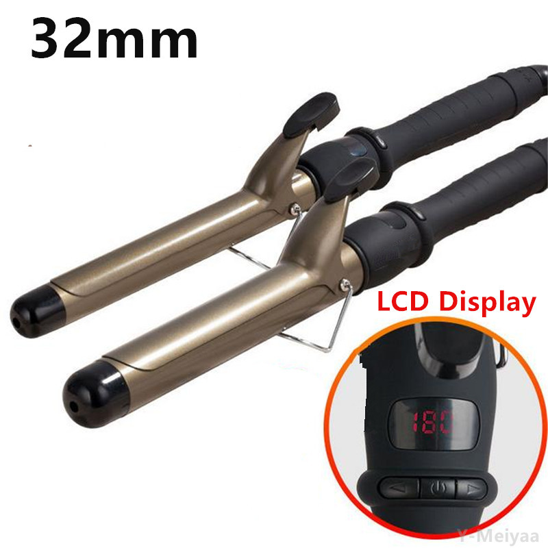 22mm stk 32mm lcd-krøllstang, temperaturjustering, hårkrølljern, keramisk krølltang, stav, stylingverktøy, 2# stk.: Rosenrød / Oss