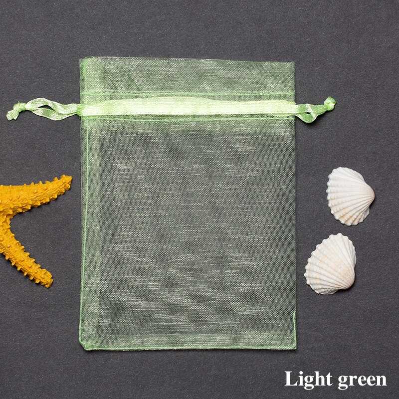 50 stk smykkepose 7*9 cm smykke emballage organza poser favor bryllup fest julegaver emballage poser: Lysegrøn