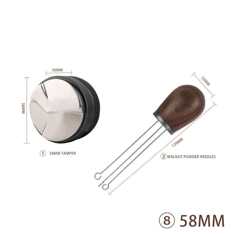 Doseur de café, poignée en bois massif, aiguille, doseur, distributeur, outil de nivellement, mélange de café: 8-58MM