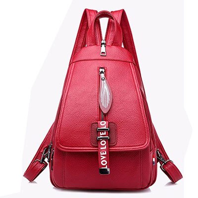 Weibliche Rucksack Leder Frauen Tasche Schule Mädchen Rot Bagpack Quaste Multifunktions Tasche Wasserdicht: 8275-Red