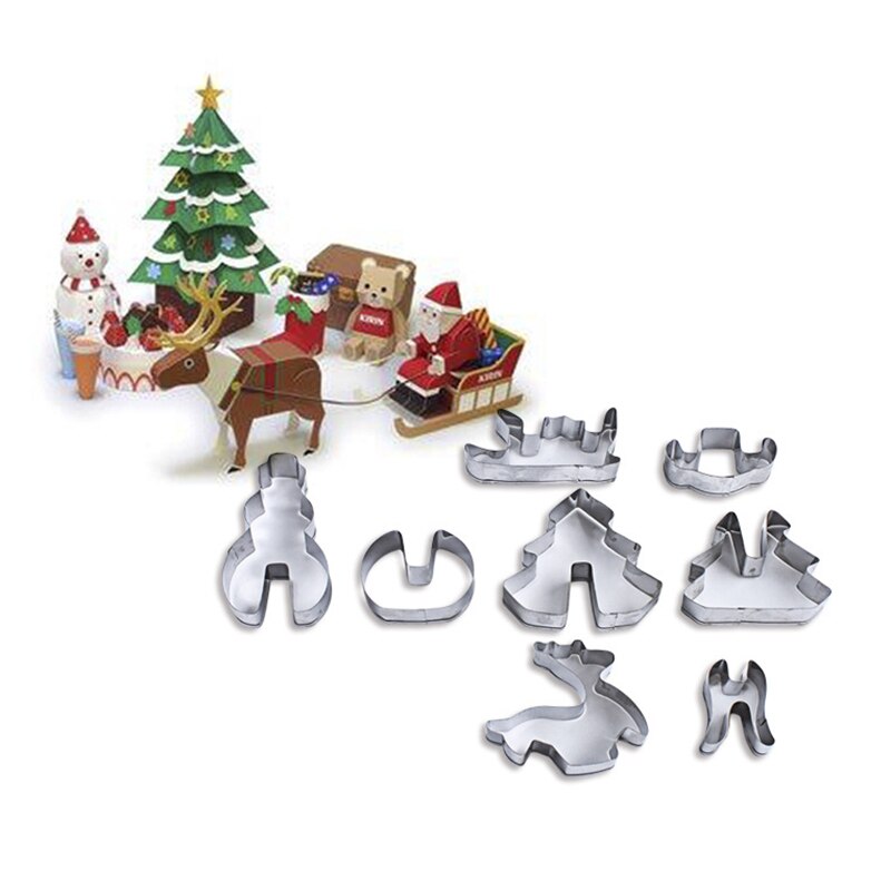 Baking Tools Christmas Cookies Cutters sets 8pcs Stainless Steel Cookies Moulds 3D Christmas Scenario Biscuit Cookie Molds