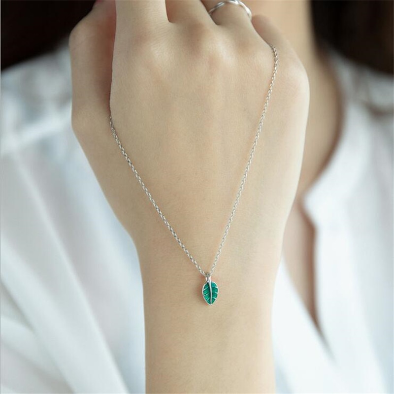 Retaining The lush Years Green Leaf 925 Sterling Silver Jewelry The Niche Tree Clavicle Chain Necklaces H498