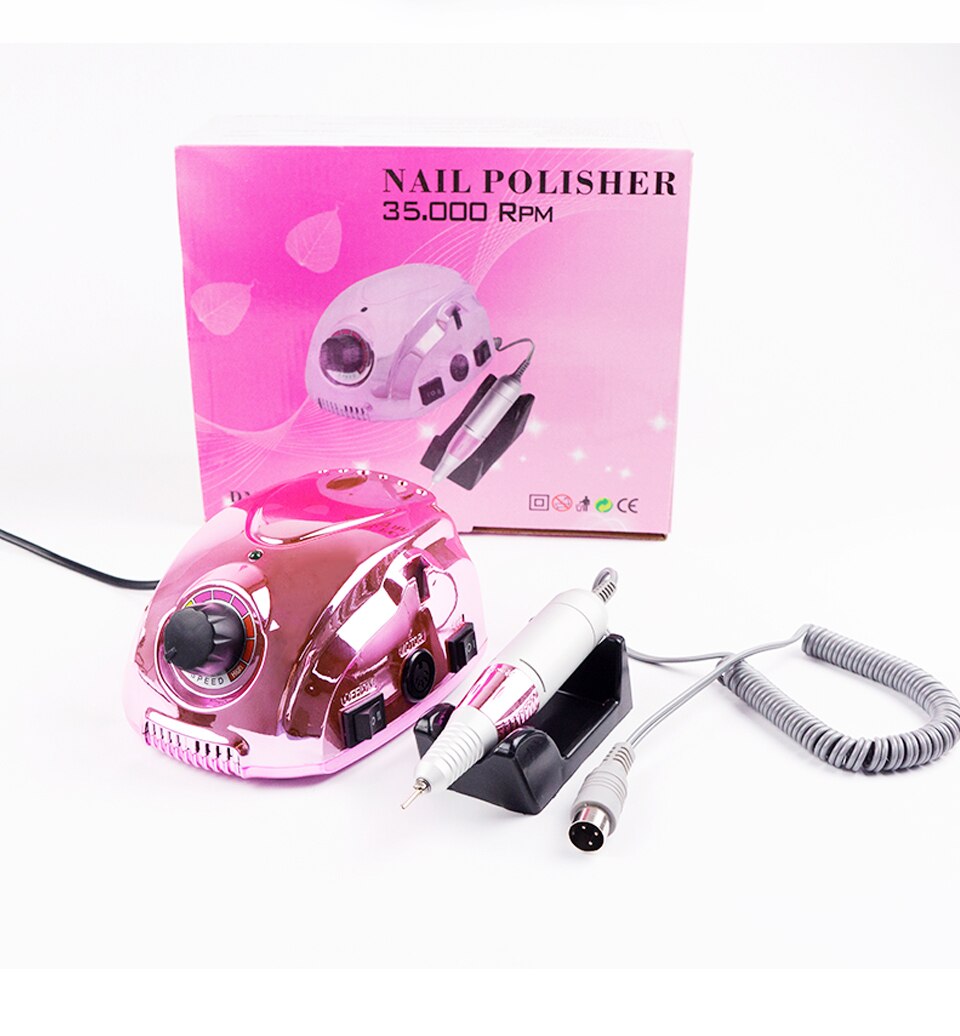 Electric File Nail Art Tool 65W Nail Drill Machine 35000RPM for Manicure Metal Handpiece Milling Cutter Manicure Pedicure Kit: 65W Mirror Purple