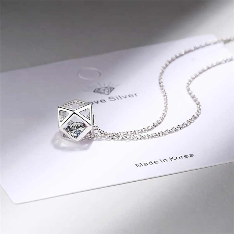 Unique mémoire douce géométrie Zircon Cubes pendentif 925 argent Sterling clavicule chaîne femme collier SNE413