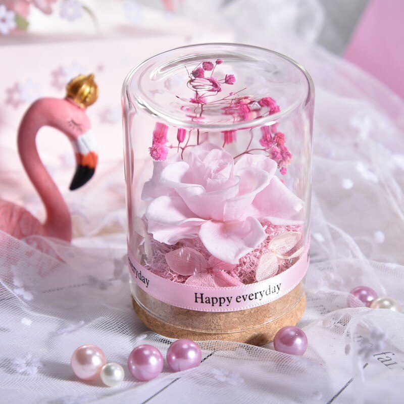 Rose space tørrede blomster kunstige blomster valentinsdag rose boligindretning rose i glas fødselsdag bryllup jul: Kirsebærblomster pink