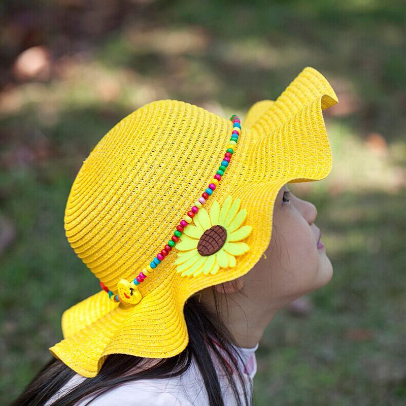 1 Uds Falbala de sombreros de sol para niños Primavera Verano playa sombrero de paja 52 cm circunferencia de la cabeza de 6138
