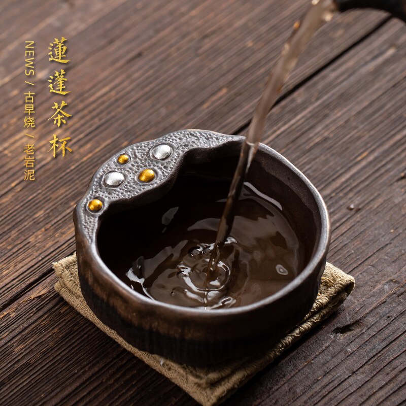 Grande tasse de maître de graine de Lotus, bol de thé en céramique de glaçure de fer de dorure de Style japonais, tasse de thé de Kung Fu simple