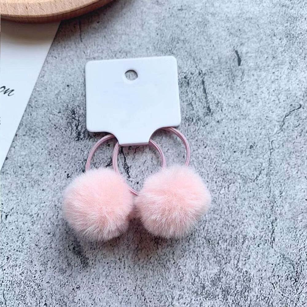 2 sztuk/zestaw dziewczyny królik futrzana kulka gumki robić włosów zima nowe akcesoria robić włosów 3cm dla dzieci dziewczyny Pom pompon elastyczne gumki robić włosów Scrunch: różowy