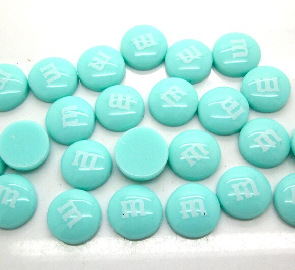 50Pcs 14mm Mixed Resin Decoration Crafts Letter M Bead Flatback Cabochon Scrapbook DIY Accessories Buttons: Aqua Blue
