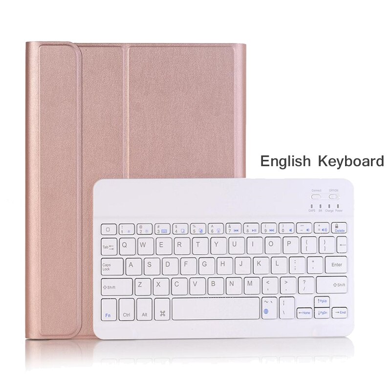 Slim Coque for iPad mini mini 5 Keyboard Case A2133 A2124 Russian Spanish Language Keyboard Cover for iPad mini 5 Case: English Rose Golden