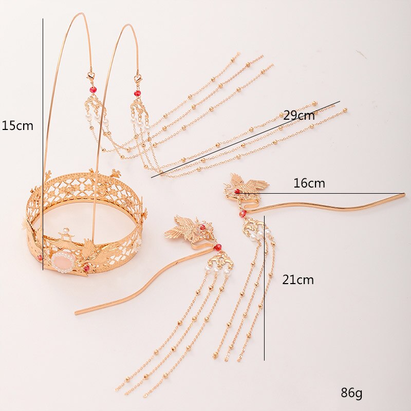 FORSEVEN Luxury Pearls Long Tassel Tiaras and Crowns Hairpins Hair Forks Chinese Wedding Hanfu Dress Show Hair Jewelry