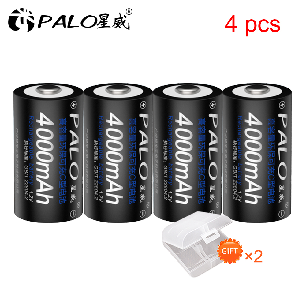 PALO 1-12 Uds tamaño C batería recargable tipo C LR14 batería 1,2 V NI-MH recargable C batería 4000mAh baja autodescarga: 4pcs C battery