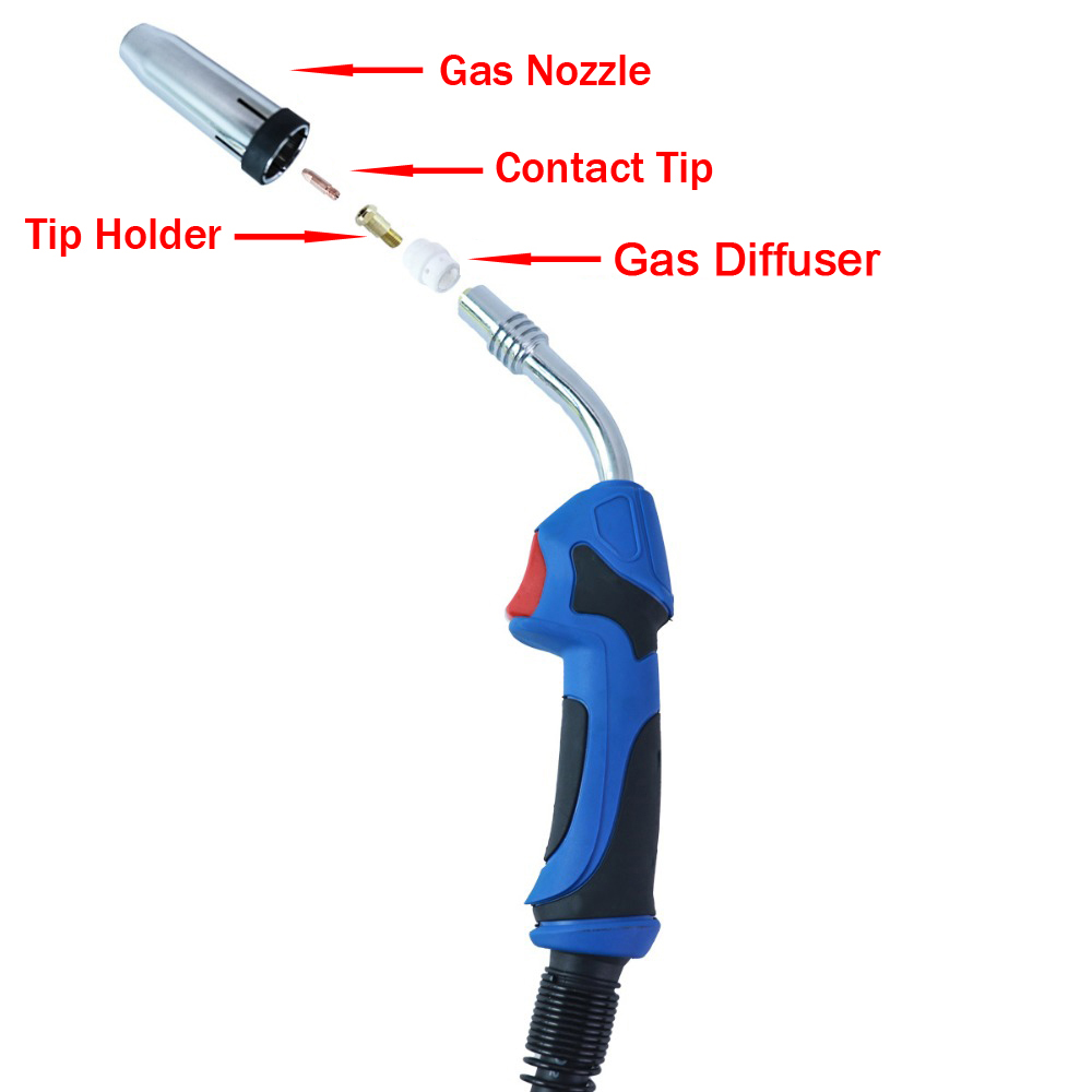 9Pcs/Lot 24KD Welding Torch Consumable 0.8mm 1.0mm 1.2mm MIG Torch Gas Nozzle Tip Holder Gas Diffuser of MIG MAG Welding Machine