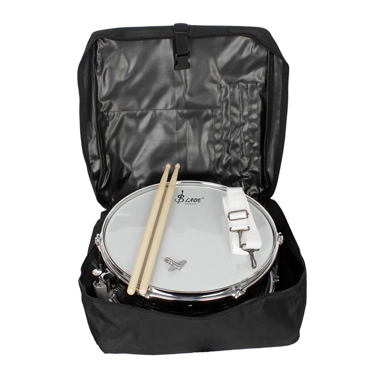 Snare Drum 14" x 5.5" Silver Percussion w/ Drumsticks w/ Bag: White