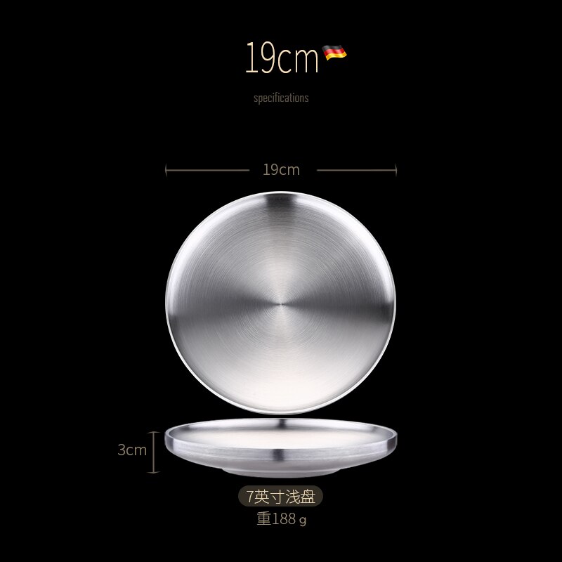 Germany SSGP 304 Stainless Steel Plate Dessert Salad Fruit Breakfast Steak Plate Restaurant Dinner Plates: 19cm