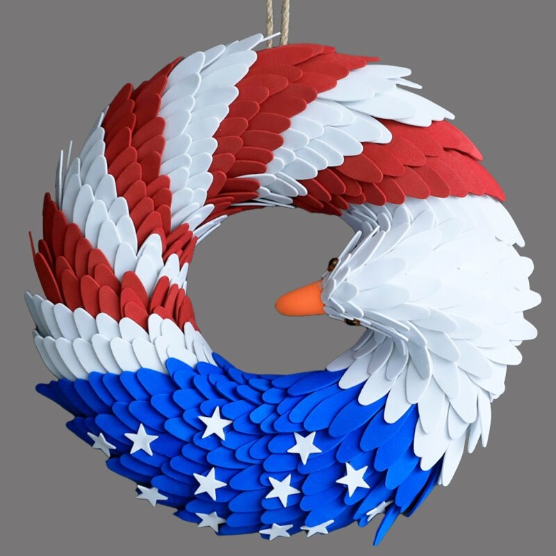 Guirnalda del Día de la independencia, decoración de la puerta delantera del águila azul, roja y blanca, para el Día de los patrióticos, de julio del 4, H051