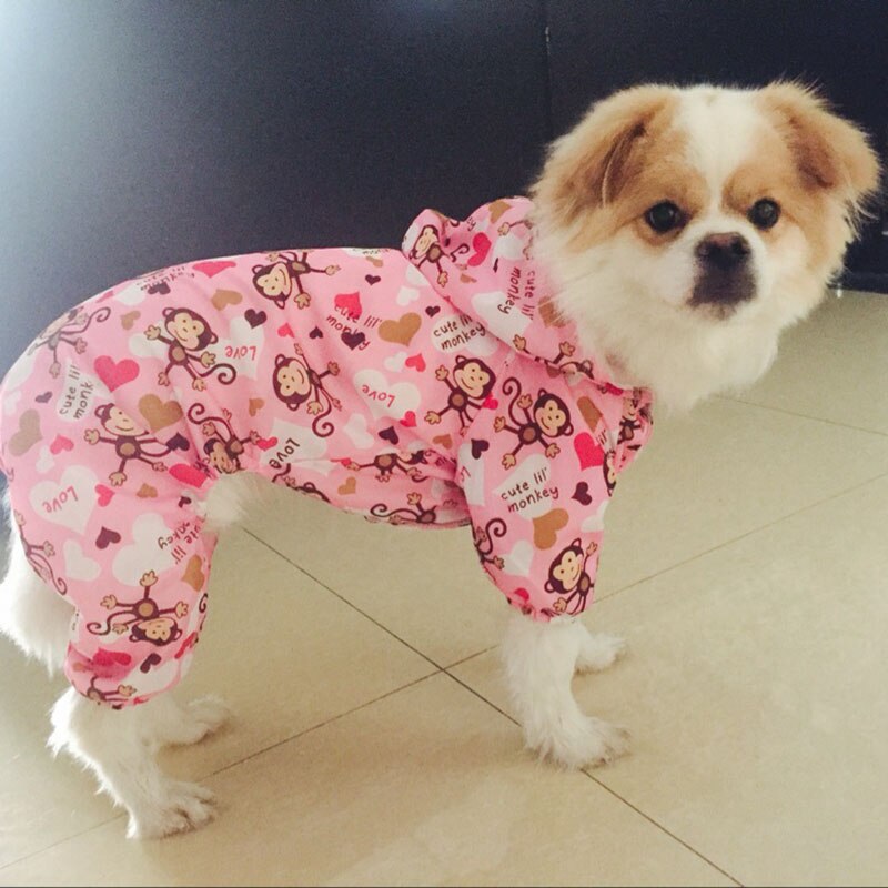 Monkey Printed Dog Raincoat for Small Dogs Waterproof Jumpsuit Puppy Pet Clothes Outdoor Outfits Cartoon Dog Cat Hooded Raincoat