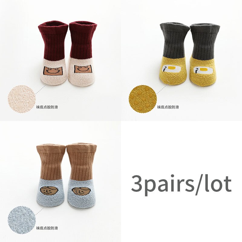 3 pares/lote antiderrapante bebê meias para a criança recém-nascidos crianças inverno veludo engrossar não deslizamento meias longas quente menino menina: Color2 / M 1-3year