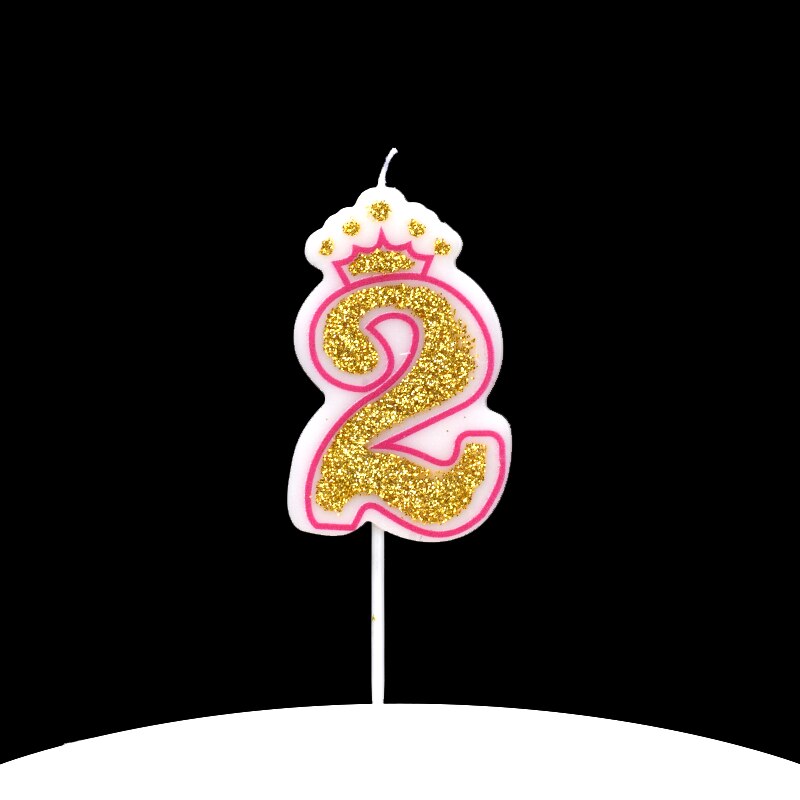 Cakelove 1Pcs Shinning Gold Pink/Blue Happy Birthday Number Candles 0-9 for Kids Adult Girls Birthday Party Crown Candles Cake: pink 2