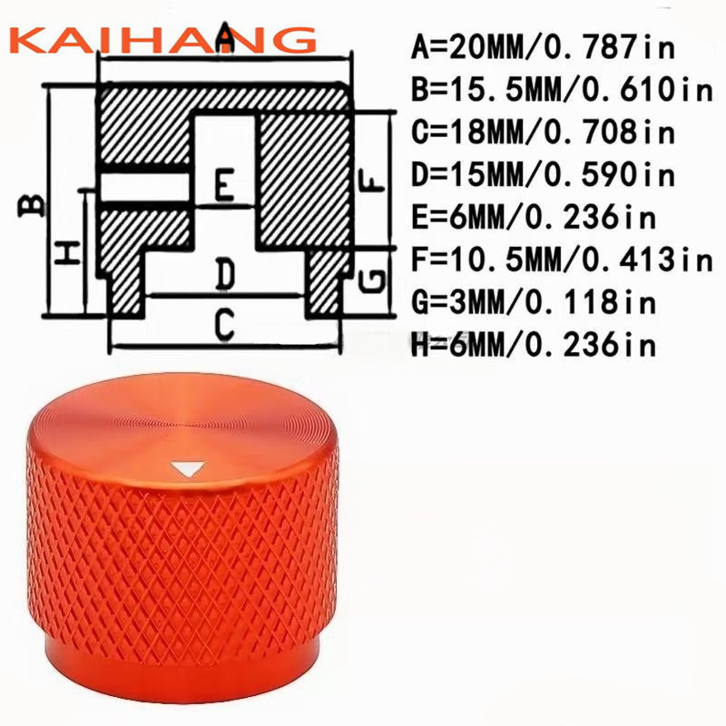 1PCS 20*15.5MM Alle aluminium Gekartelde knop cap Potentiometer Knop Panel bediening knop cap ronde gat 6mm: Rood