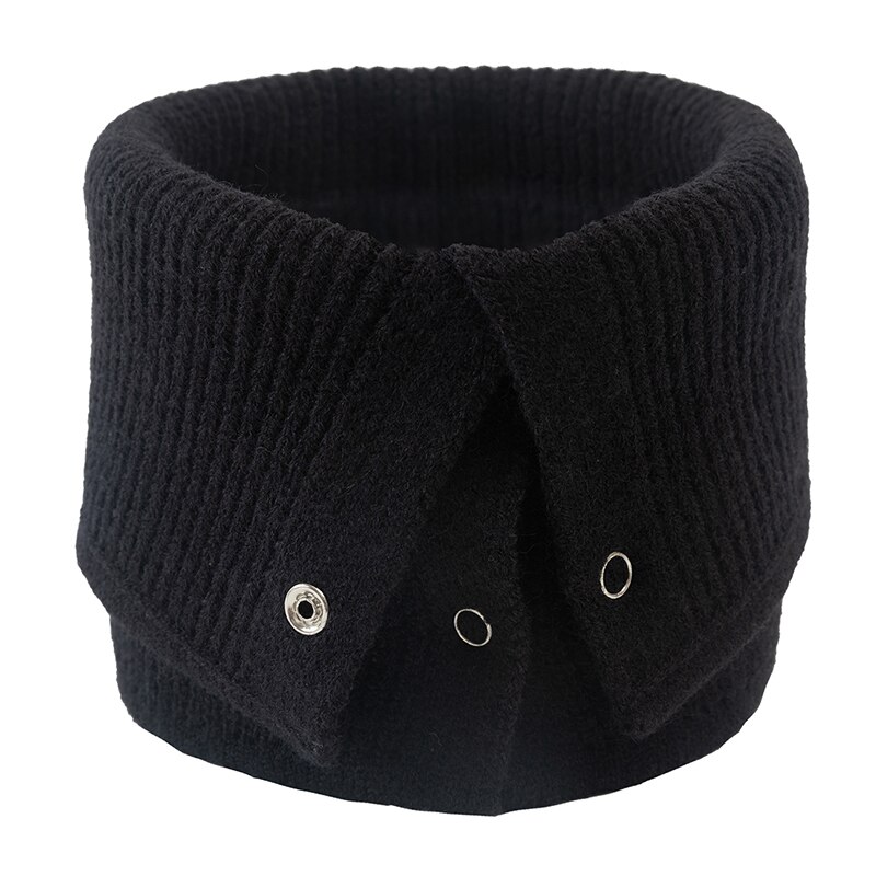 Casual warme neksjaals dames snood sjaal kraag ring sjaal winter knoop effen kleur vrouwelijke wollen gebreide sjaal: Zwart