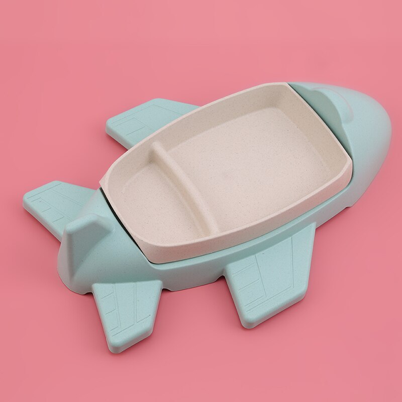 Vajilla con forma de aviones animados para Niños, plato separador para niños, cubiertos para niños, plato de fibra de bambú, vajilla infantil: green