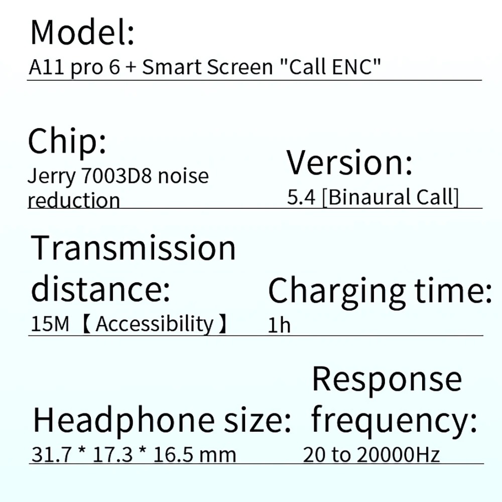 Auriculares inalámbricos A11 Pro TWS con Control táctil y pantalla LCD con cancelación de ruido ENC, batería larga de sonido Premium Supergraves