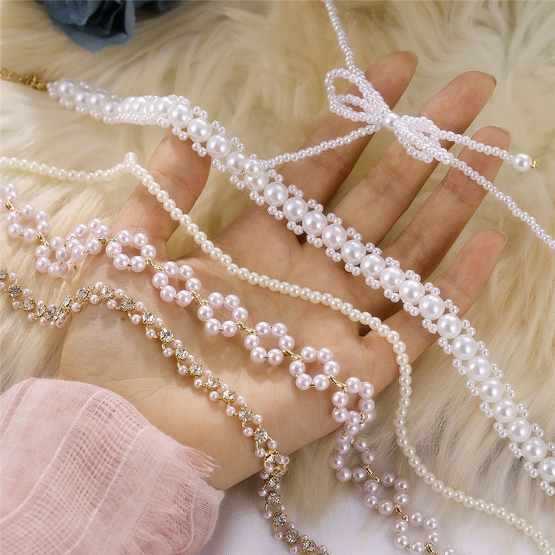 Hvid perle blomst choker halskæder til kvinder hjerte sommerfugl halskæde krystal kort kæde smykker bryllup