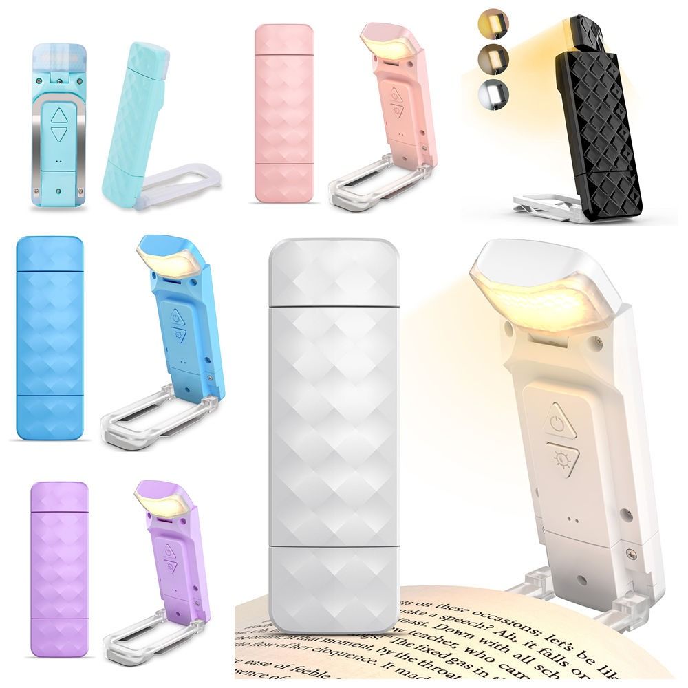Led-leeslamp met clip, oplaadbaar, oogbescherming, mini led-leeslamp, 5 kleuren licht, klapbare bureaulamp