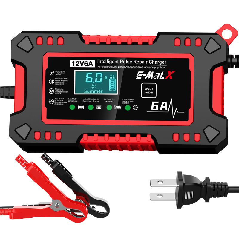 Carregador de bateria de carro 12v 6a, display lcd digital, proteção contra sobretensão, detecção de temperatura, reparo de pulso inteligente: Verde exército