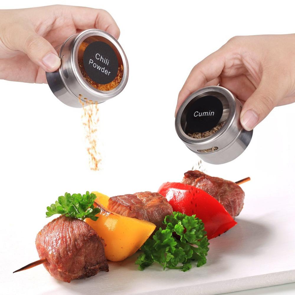 9 Magnetische Spice Blikken Met Plaat Opslag Kruidenrek Set Van 9 Clear Top Deksel En Ziften En Giet Shaker gemaakt Met Rvs