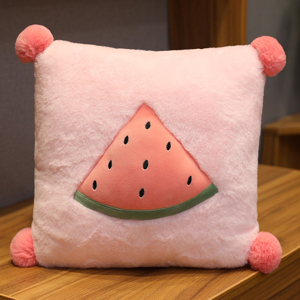 Adorable oreiller en peluche en forme de fruit, carotte, légume, couverture douce 3 in en 1 , kawaii, chaud pour les filles, amoureux, zhz: Oreiller pastèque