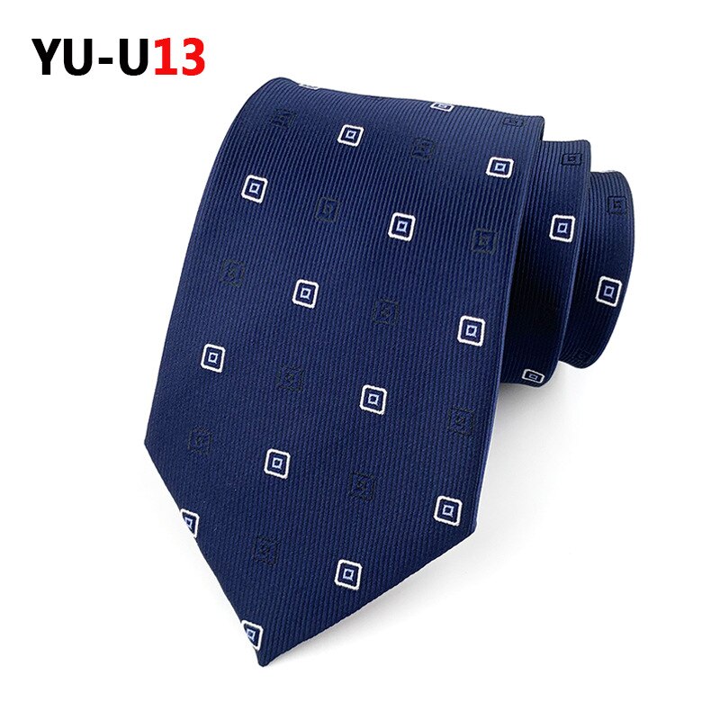 Cravate à carreaux rayée pour hommes, 8cm, décontractée, costume d'affaires de mariage, Jacquard, robe formelle, cravate Slim pour hommes: YU-U13
