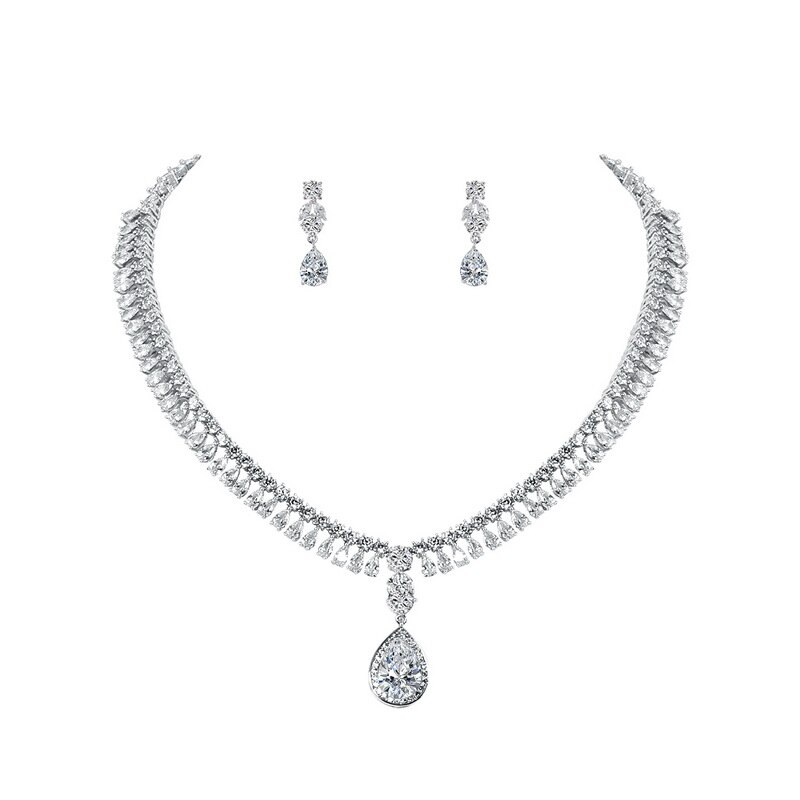 Weimanjingdian Teardrop Zirconia Tennis Ketting En Oorbel Bruiloft Sieraden Set Voor Vrouwen Party