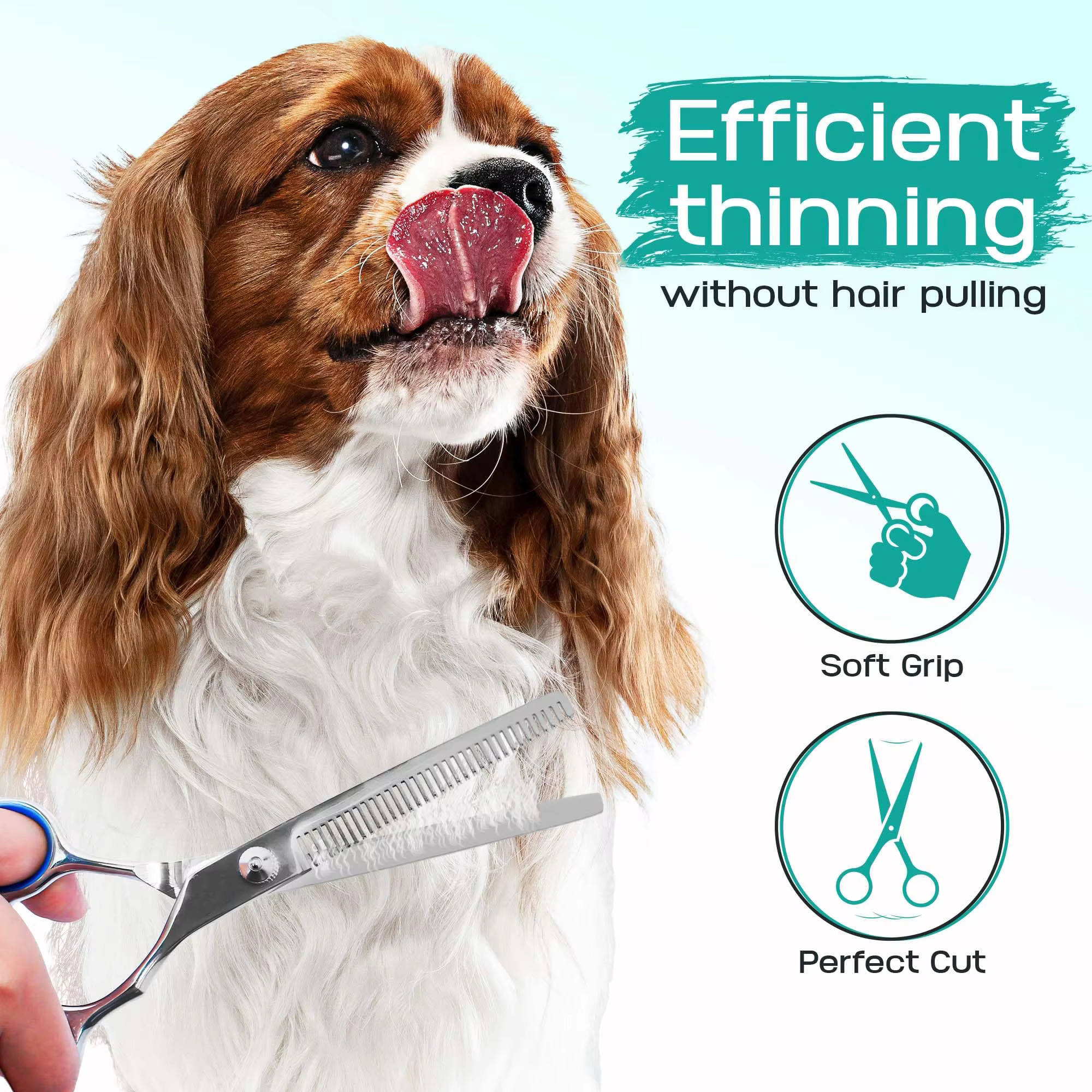 Ensemble de ciseaux de toilettage professionnels 5 en 1 pour chiens, ciseaux amincissants en acier inoxydable pour poils de chiens et de chats avec pointe ronde de sécurité pour animaux de compagnie