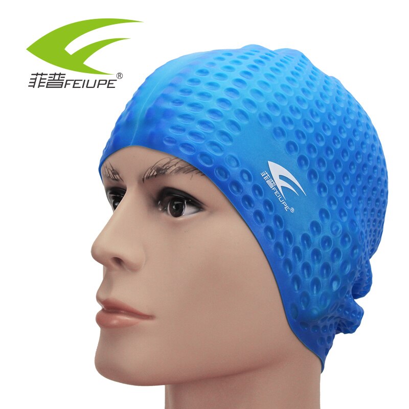 Badehætter til svømmehætte silikone beskytte øre langt hår sommer tilbehør til strandhoveddæksel bonnet de bain vandtæt: Søblue