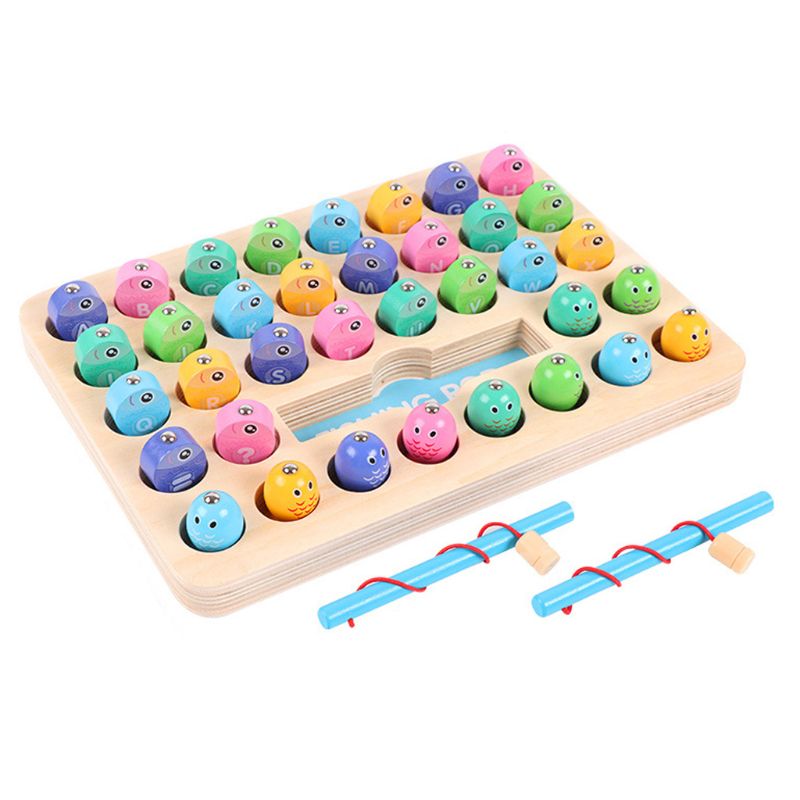 Juguete de Juego de pesca magnético de madera alfabeto para niños, rompecabezas de aprendizaje de letras y números XX9E: Default Title