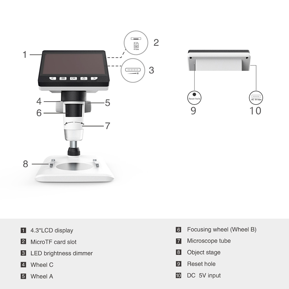 1000X 4.3 "1080P 8 Leds Usb Microscoop Digitale Elektronische Microscoop Ondersteuning Voor Solderen Camera Met Batterij Digitale Magnifie