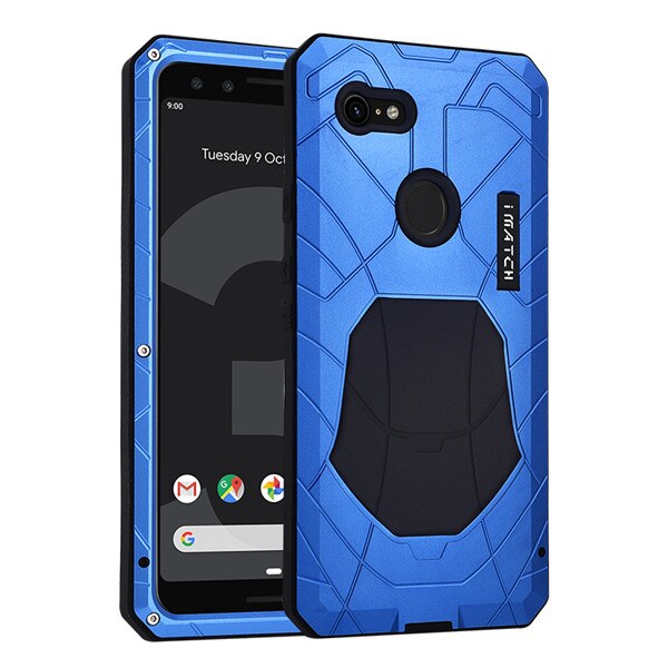 Für Google Pixel 3 Fall Harte Aluminium Metall Gehärtetem Glas Screen Protector Abdeckung für Google Pixel 3 Heavy Duty schutz: Blue